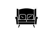 Sofa for two black icon, vector sign