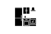 Kitchen wardrobe black icon, vector