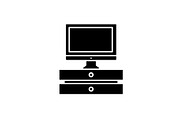 Tv with stand black icon, vector
