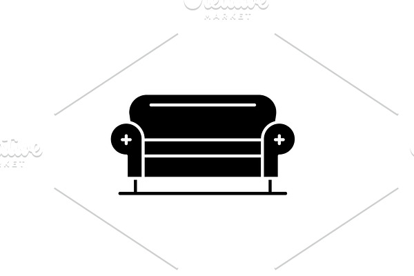 Living room sofa black icon, vector