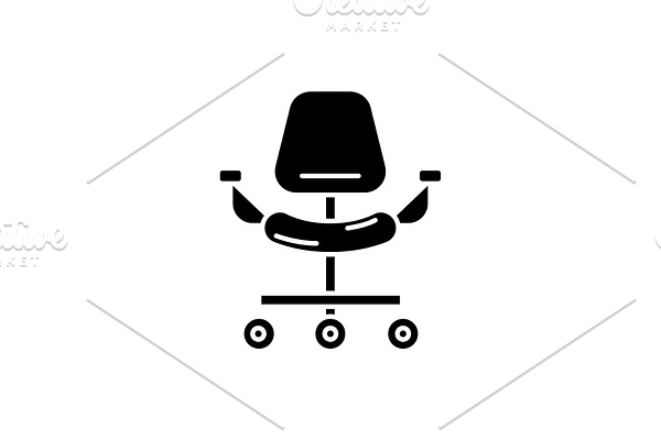 Ergonomic chair black icon, vector