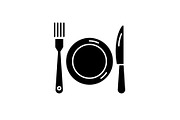 Plate, fork and knife black icon
