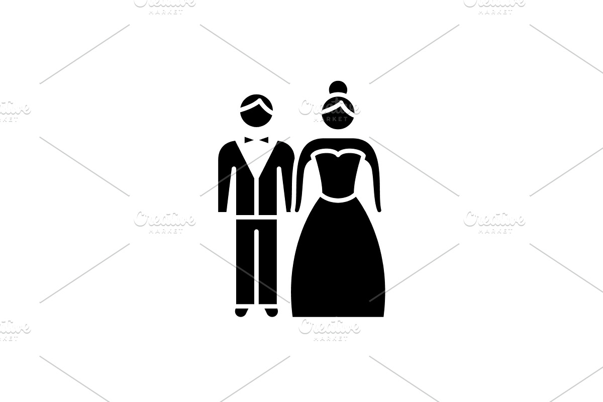 Newlyweds black icon, vector sign on in Illustrations - product preview 8
