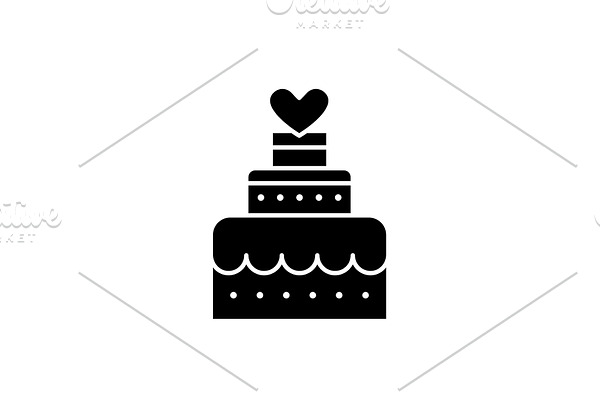 Wedding cake black icon, vector sign