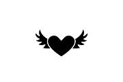 Heart with wings black icon, vector