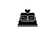 Bed newlyweds black icon, vector