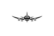 Airplane flight black icon, vector