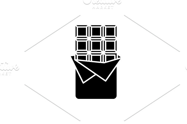 Chocolate bar black icon, vector