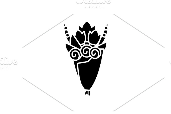Bridal bouquet black icon, vector
