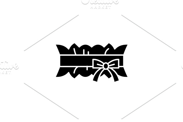 Wedding garter black icon, vector