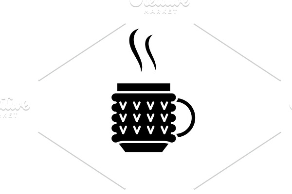 Thermo mug black icon, vector sign