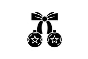 Christmas balls with bow black icon