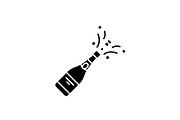 Champagne opening black icon, vector
