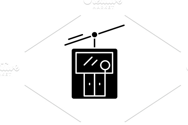 Ski elevator black icon, vector sign