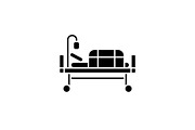 Bed in hospital black icon, vector