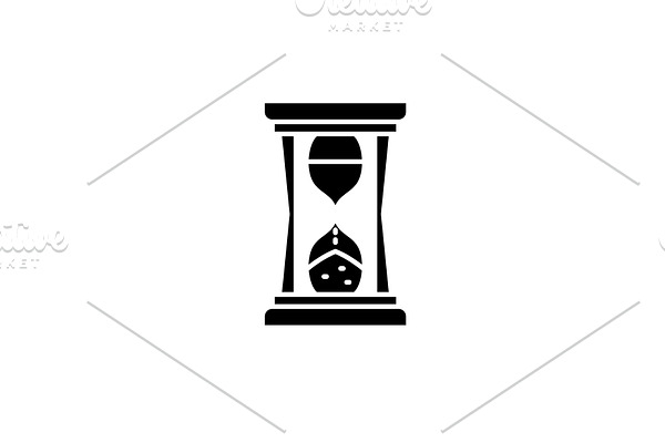 Hourglass time black icon, vector