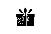 Present box black icon, vector sign