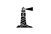 Lighthouse on the shore black icon