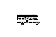 Caravan car black icon, vector sign