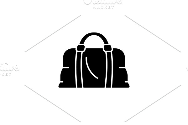 Leather bag black icon, vector sign