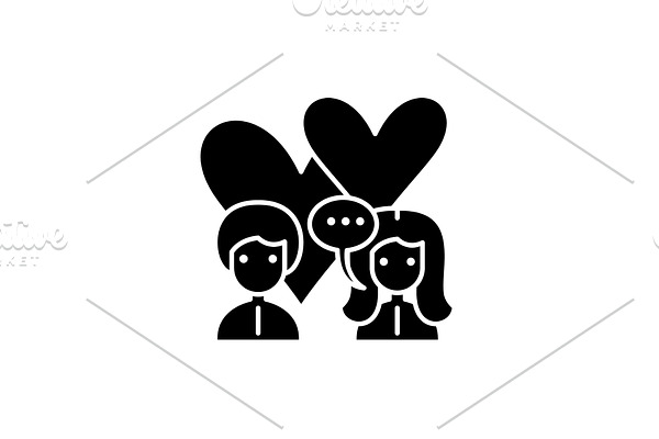 Love relationship black icon, vector