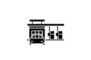 Small gas station black icon, vector
