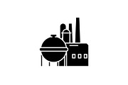 Chemical factory black icon, vector