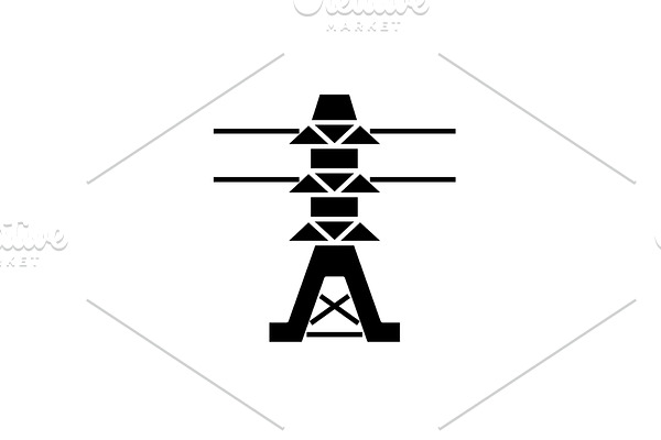 Power lines black icon, vector sign