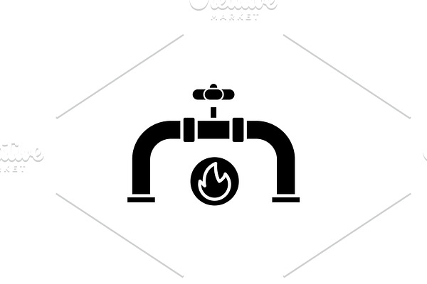 Gas pipeline black icon, vector sign