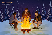 Winter Campfire- Vector Illustration