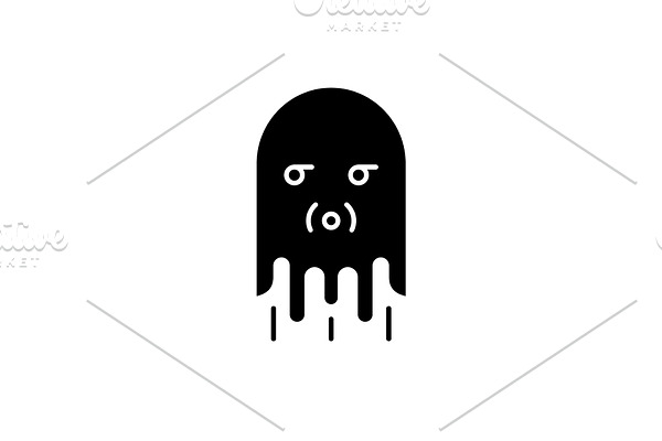 Computer monster black icon, vector