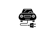 Electric car black icon, vector sign