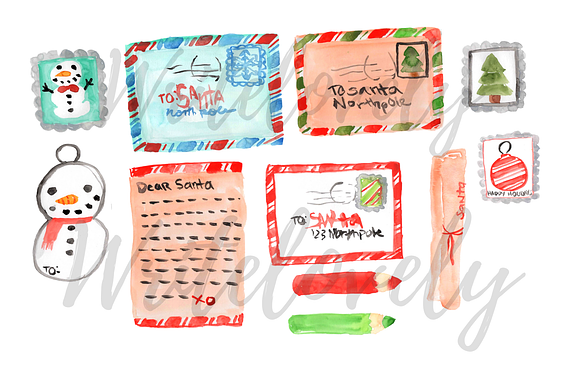 Watercolor Christmas Mail Clipart in Illustrations - product preview 1
