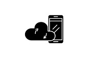 Mobile cloud data black icon, vector