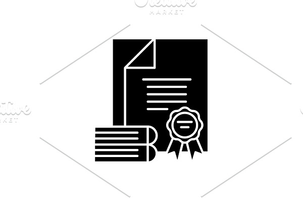 Certification black icon, vector