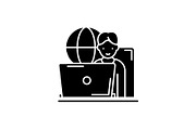Remote work black icon, vector sign