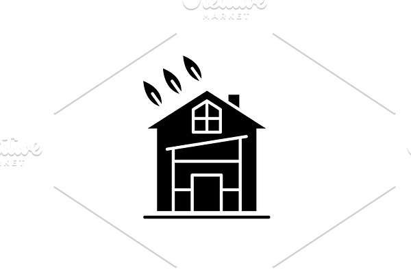 Eco house black icon, vector sign on