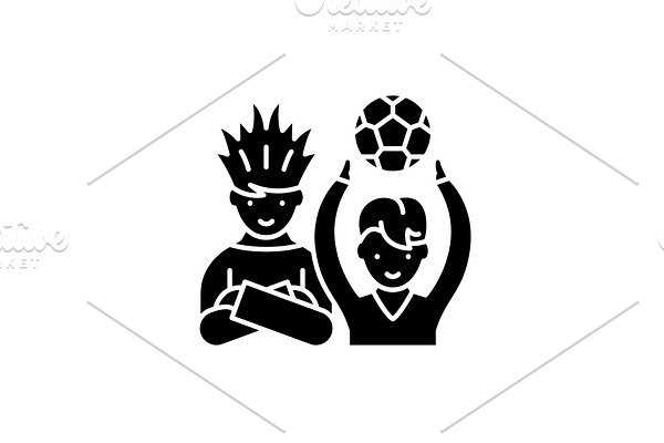 Football fans black icon, vector