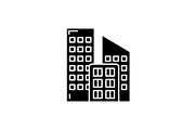 Office buildings black icon, vector