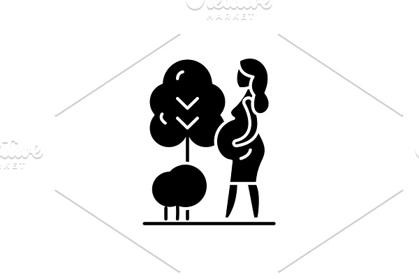 Pregnant woman black icon, vector