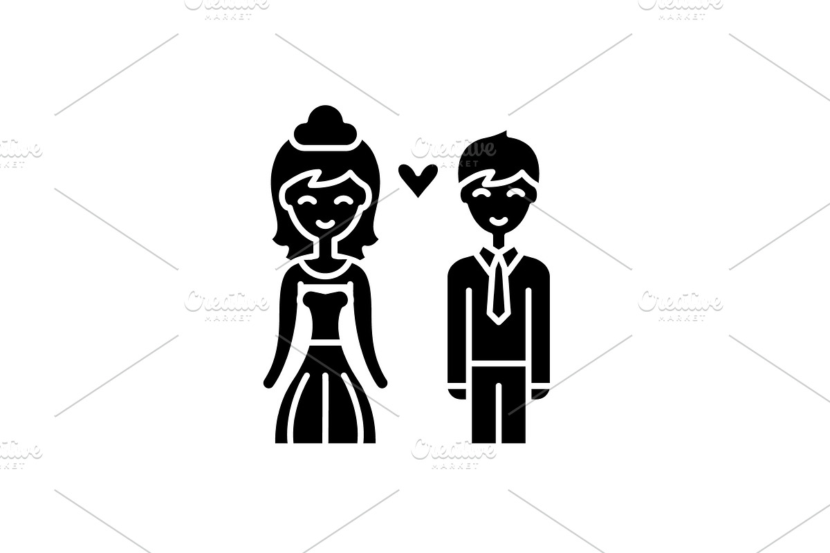 Happy newlyweds black icon, vector in Illustrations - product preview 8