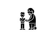 Son and father black icon, vector