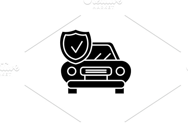 Auto insurance black icon, vector