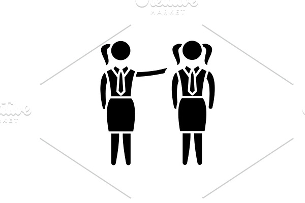 Female mentoring black icon, vector