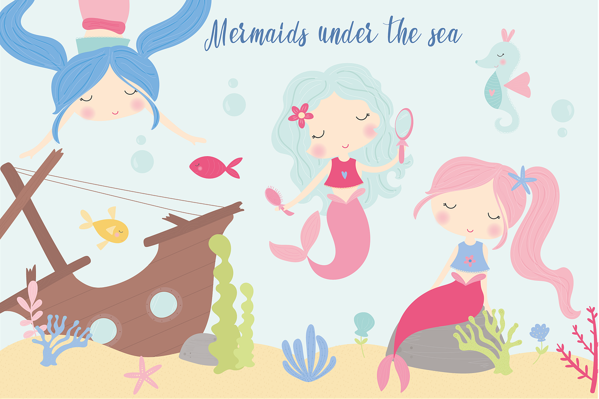 Mermaids under the sea in Illustrations - product preview 8