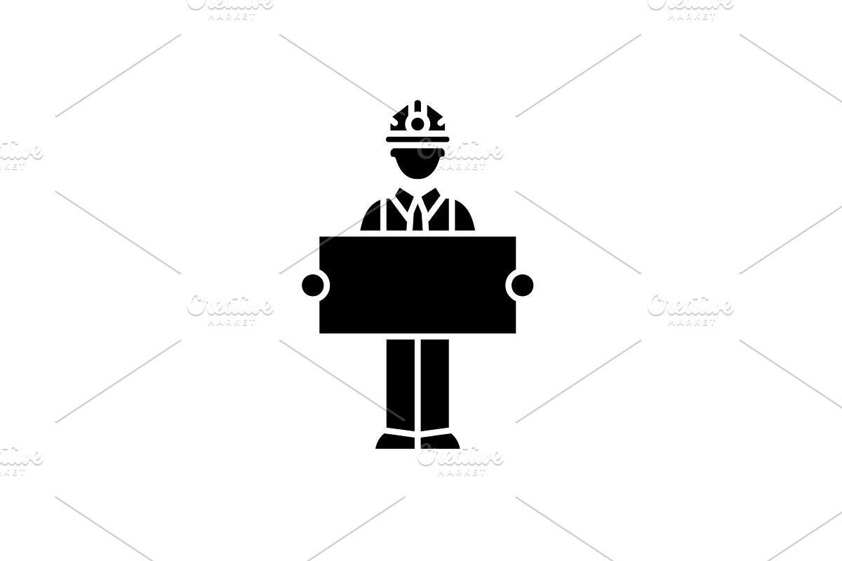 Builder with a sign black icon in Illustrations - product preview 8