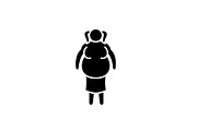 Fat woman black icon, vector sign on