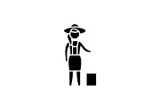 Woman farmer black icon, vector sign
