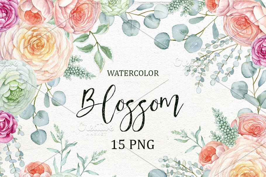 Watercolor Romantic Flowers in Illustrations - product preview 8