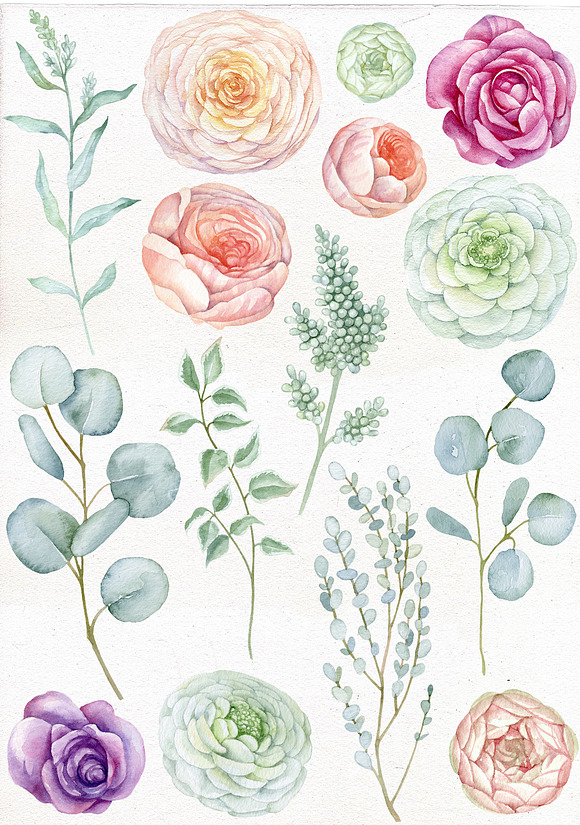 Watercolor Romantic Flowers in Illustrations - product preview 1
